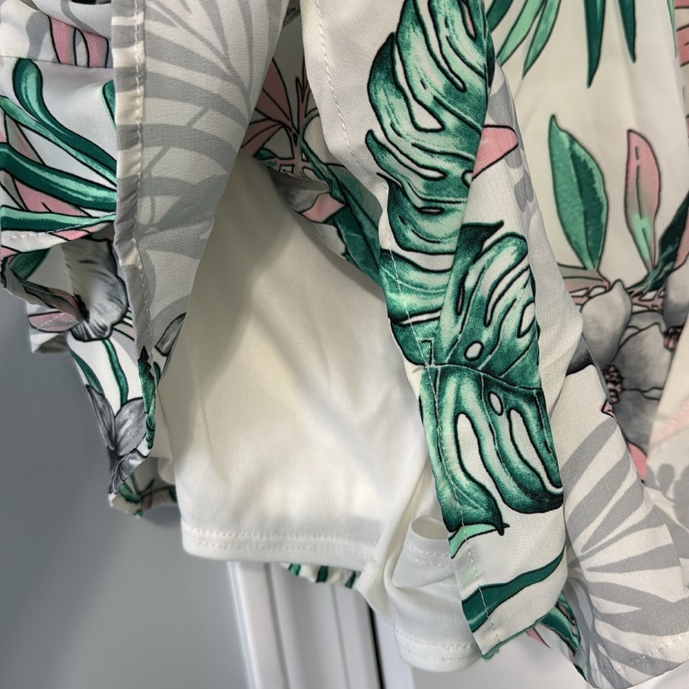 NanaMacs Jet To The Tropics Romper (Ivory/Green Multi) SMALL - Picture 8 of 9